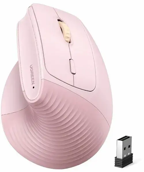 Mouse Wireless Vertical Ugreen UGR5703, 2.4GHz/Bluetooth, 1000-4000 DPI, 5 butoane (Roz)
