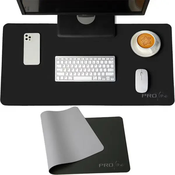 Mousepad PROtone XXL pentru protectie birou, din piele pu, cu doua fete Gri Negru, 90x45 cm
