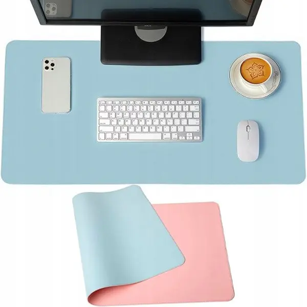 Mousepad PROtone XXL pentru protectie birou, din piele pu, cu doua fete Albastru Roz, 90x45 cm