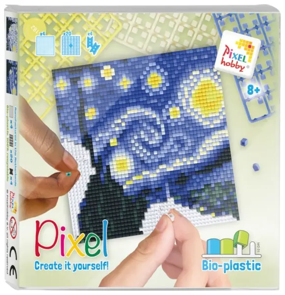 Mozaic cu ramă Pixelhobby – „Noaptea înstelată” de Vincent van Gogh, set cu pixeli Classic