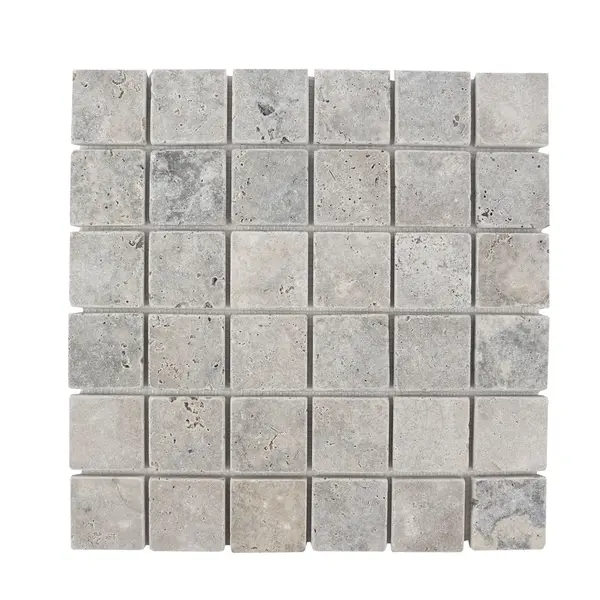 Mozaic Travertin Silver Antichizat, 4.8 x 4.8 cm