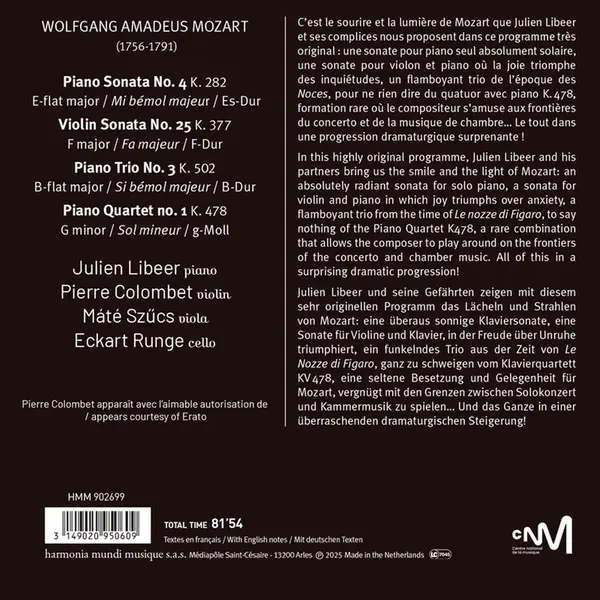 Mozart 1-2 -3-4. Solo, Duo, Trio, Quartet | Julien Libeer, Pierre Colombet, Eckart Runge, Mate Szucs