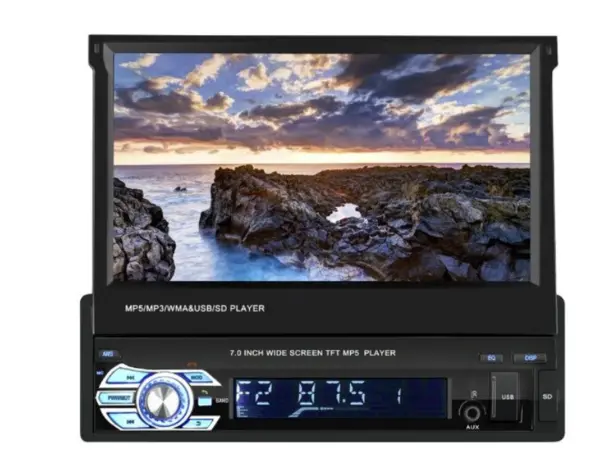 MP5 Navigatie Universala Android 7 inch Ecran Retractabil 1080P touchScreen bluetooth USB Card Aux Radio Comenzi Volan