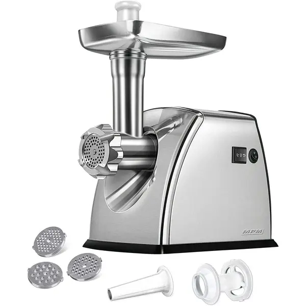 MPM Masina de tocat MPM MMM-07M, 1800W, lama din otel inoxidabil, functie REVERSE, 3 site de taiere, accesoriu carnati, Gri