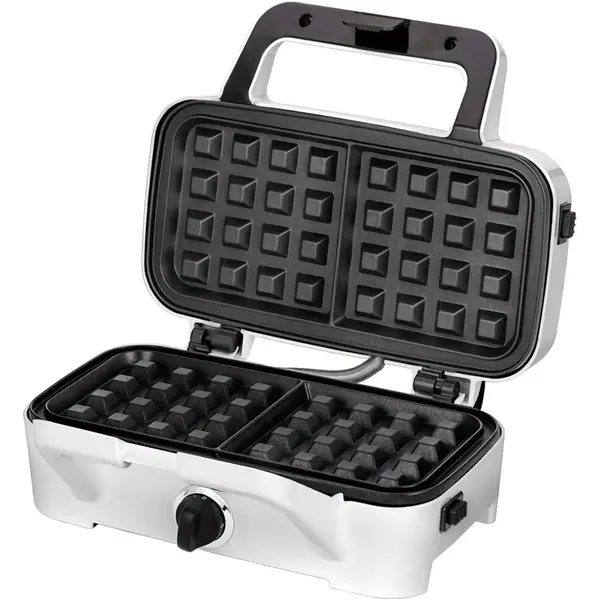 MPM Sandwich maker 3 in 1 MPM MOP-33M, 1200W, 3 tipuri de placi grill, sandwich, waffle, placi antiaderente, carcasa otel inoxidabil, Alb