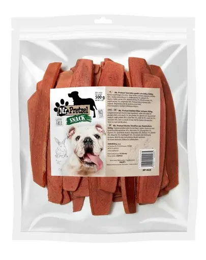 MR. PRETZEL Fâșii late din carne de iepure recompensă pentru câini 500 g
