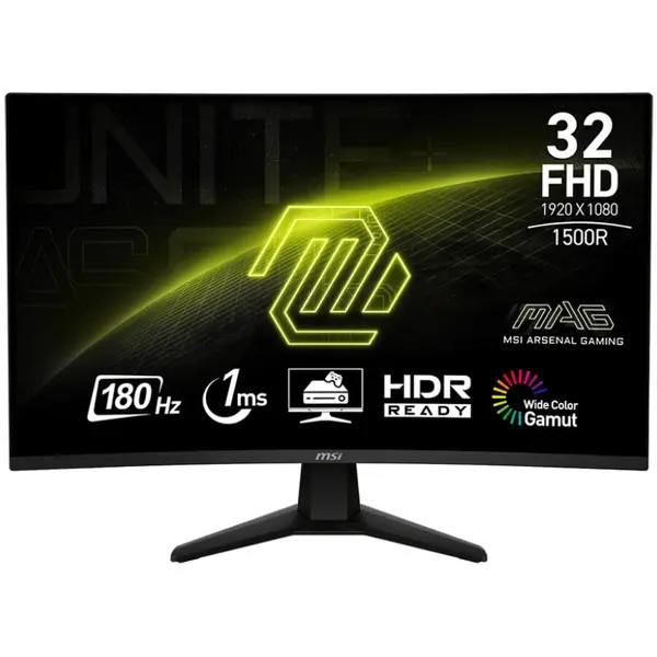 MSI Monitor Gaming Curbat LED VA MSI MAG 32C6 31.5, Full HD (1920x1080), 180Hz, 1ms, Adaptive-Sync, 1500R, 2x HDMI, Display Port, Jack, Negru