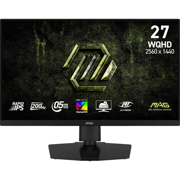 MSI Monitor Gaming Fast IPS LED MSI MAG 274QPF E20, 27, WQHD (2560 x 1440), 200Hz, 0.5ms GtG, AMD FreeSync™ Premium, VESA DisplayHDR 400, HDMI, DisplayPort, Pivot, Negru