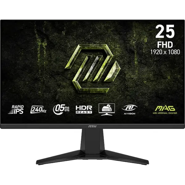 MSI Monitor Gaming MSI MAG 255F X24, 24.5 inch, Full HD, Rapid IPS, 240Hz, 0.5ms, Adaptive-Sync, HDR Ready, AI Crosshair, AI Vision, Anti-Flicker, DisplayPort, HDMI, Negru