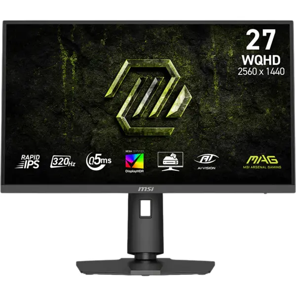 MSI Monitor Gaming MSI MAG 274QPF X32, 27, WQHD (2560x1440), Rapid IPS, 320Hz, 0.5ms (GtG, Min.), Adaptive-Sync, VESA DisplayHDR 400, AI Crosshair, AI Vision, Anti-Flicker, HDMI, DisplayPort, Pivot, Negru