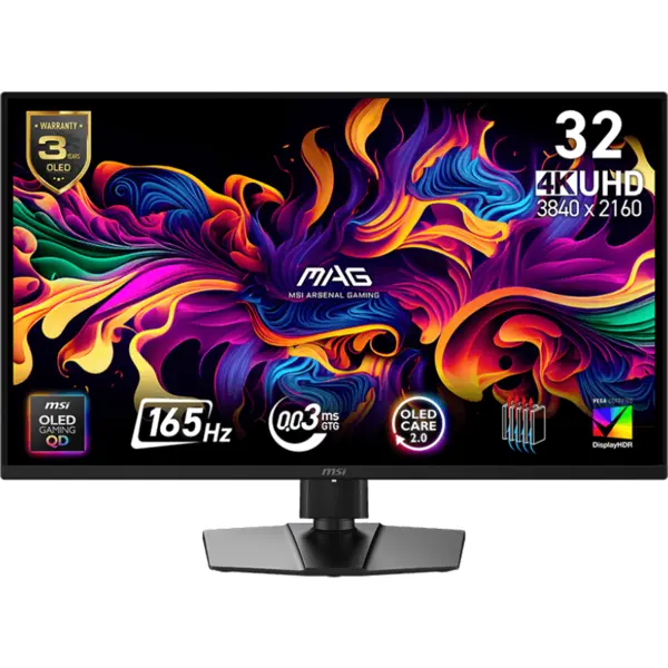 MSI Monitor Gaming MSI MAG 322UP QD-OLED E16, 31.5, UHD, 3840 x 2160, HDMI, Display Port, NVIDIA G-SYNC, AMD FreeSync Premium Pro,165 Hz, 0.03ms, Negru