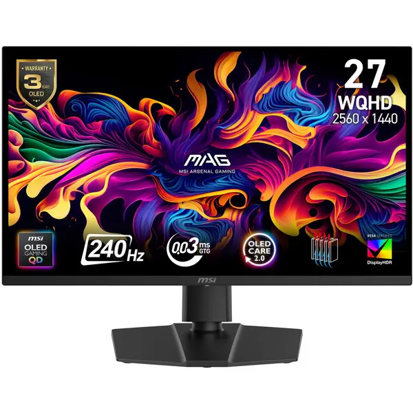 MSI Monitor Gaming QD-OLED MSI 26.5 MAG 271QP QD-OLED X24, WQHD (2560 x 1440), HDMI, DisplayPort, Pivot, 240 Hz, 0.03 ms, Negru