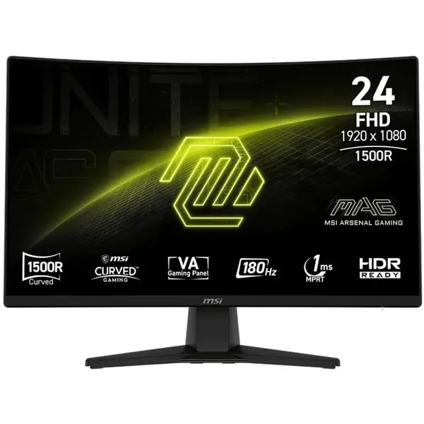 MSI Monitor Gaming VA LED MSI 23.6 MAG 242C, Full HD 1920 x 1080, HDMI, DisplayPort, Ecran curbat, 180 Hz, 1 ms, Negru