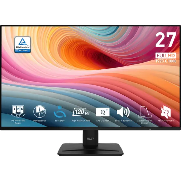 MSI Monitor IPS LED MSI PRO MP271A E2, 27, Full HD, 1920 x 1080, 1ms, 120Hz, VGA, HDMI, DisplayPort, Boxe, Negru