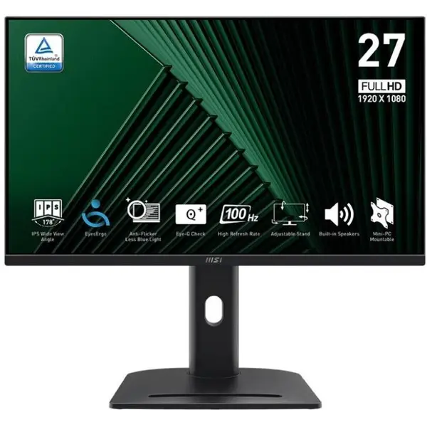 MSI Monitor IPS LED MSI PRO MP275PG, 27 inch, Full HD (1920 x 1080), VGA, HDMI, DisplayPort, Boxe, Pivot, 100 Hz, 1 ms, Negru