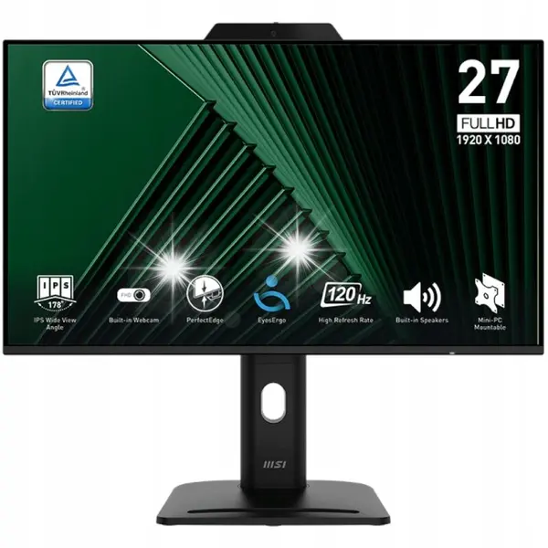 MSI Monitor LED MSI PRO MP272PMG 27, IPS, FHD, 120Hz, camera web, 612x429x227mm, HDMI, Display Port, USB 2.0, difuzoare Pivot, Negru