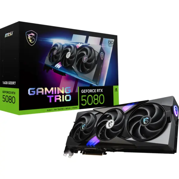 MSI Placa video MSI GeForce RTX™ 5080 GAMING TRIO OC, 16 GB, GDDR7, 256-bit