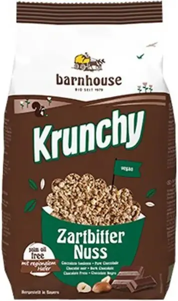 Muesli crocant organic cu ciocolată neagră și alune de pădure, 375 g, Barnhouse