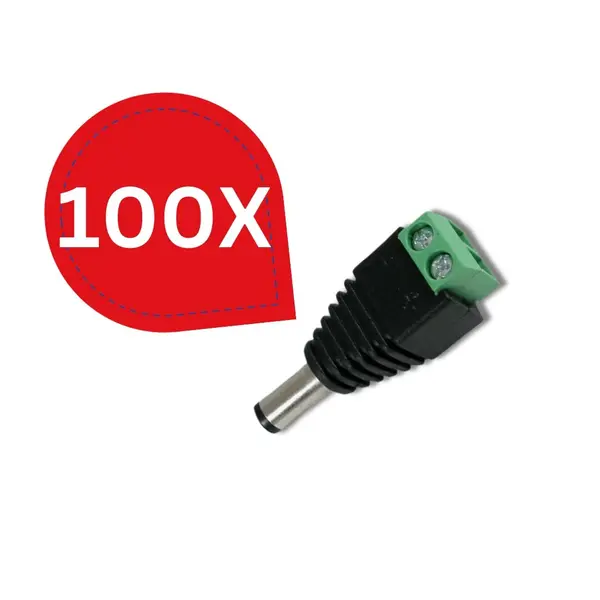 Mufă DC tată 5,5×2,1 mm cu șurub, 12V, pachet 100 bucăți
