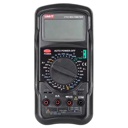 Multimetru Digital Uni-T UT53, Temperatura -20 pana la 1000 C, Capacitate 20µF, Tensiune, Curent, hFE