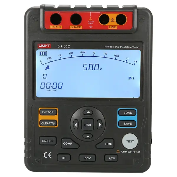 Multimetru pentru rezistență de izolație UNI-T UT512, 1 MΩ-10 GΩ, tensiuni test 500V-2500V, afișaj LCD 9999
