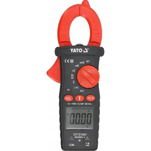 Multimetru Yato YT-730935 TRUE RMS AC 600A, masurare tensiune AC/DC, masurare curent AC, 0-600A, 0-600V, cu display LCD