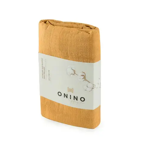 Muselina multifunctionala din bumbac 100% organic ONINO HUG.me Honey Gold, 120 x 120 cm, certificata GOTS