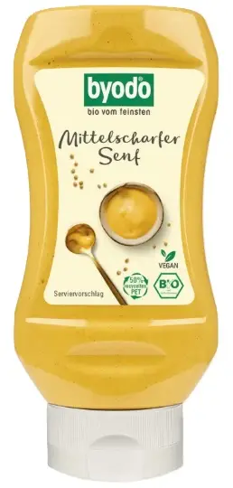 Muștar organic, mediu picant, 300 ml, Byodo