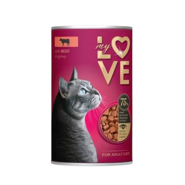 MY LOVE, Vită, conservă hrană umedă pisici, (în sos), 415g