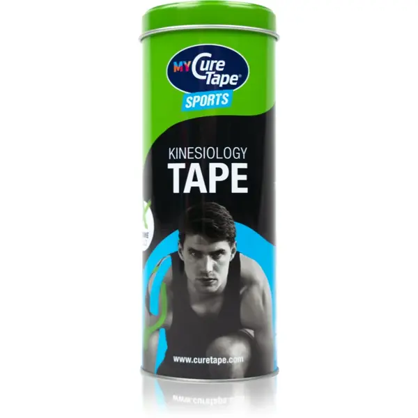 MyCureTape® Sports bandă kinesiologică cutie de metal culoare Lime, Black, Blue 3x2.5 m