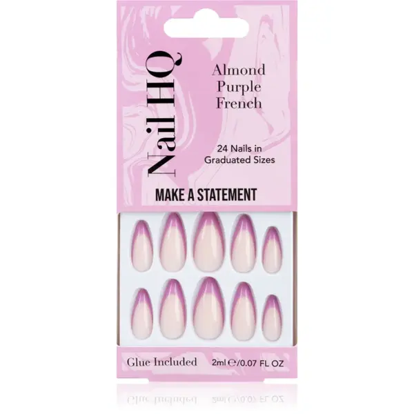 Nail HQ Almond Purple French unghii artificiale cu lipici 24 buc