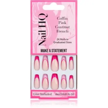 Nail HQ Coffin Pink Contrast French unghii artificiale cu lipici