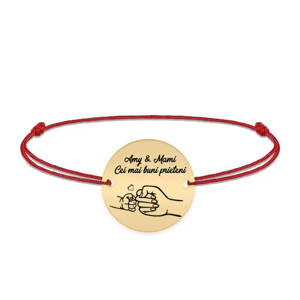 Nala - Bratara personalizata cu banut si snur pentru mama din argint 925 placat cu aur galben 24 karate