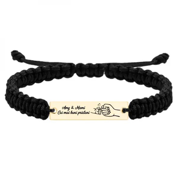 Nala - Bratara personalizata cu tablita si snur impletit pentru mama din argint 925 placat cu aur galben 24 karate