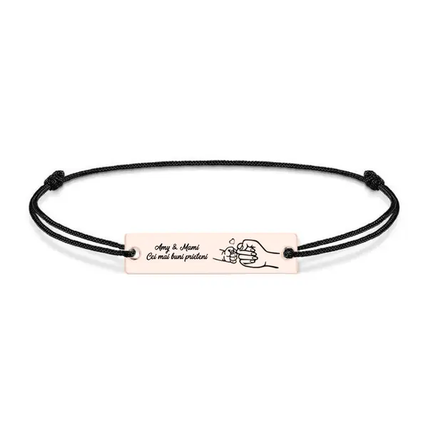Nala - Bratara personalizata cu tablita si snur pentru mama din argint 925 placat cu aur roz
