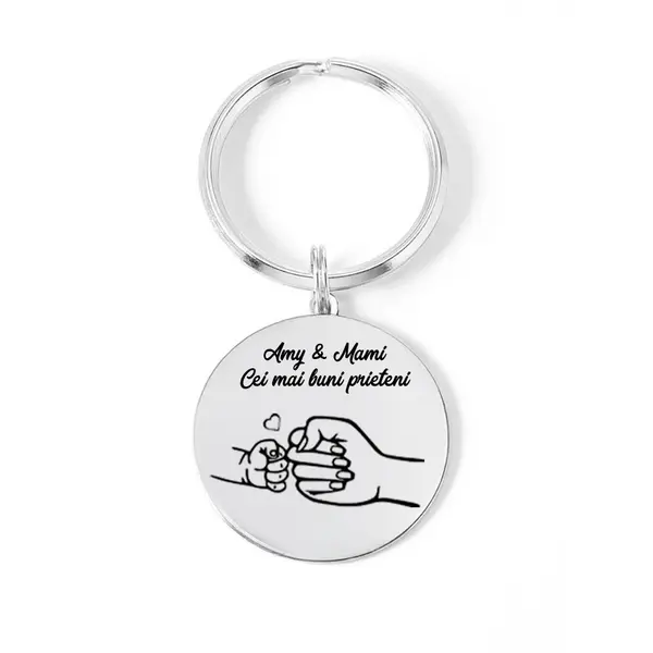 Nala - Breloc personalizat pentru mama cu banut din argint 925 si inel din otel inoxidabil