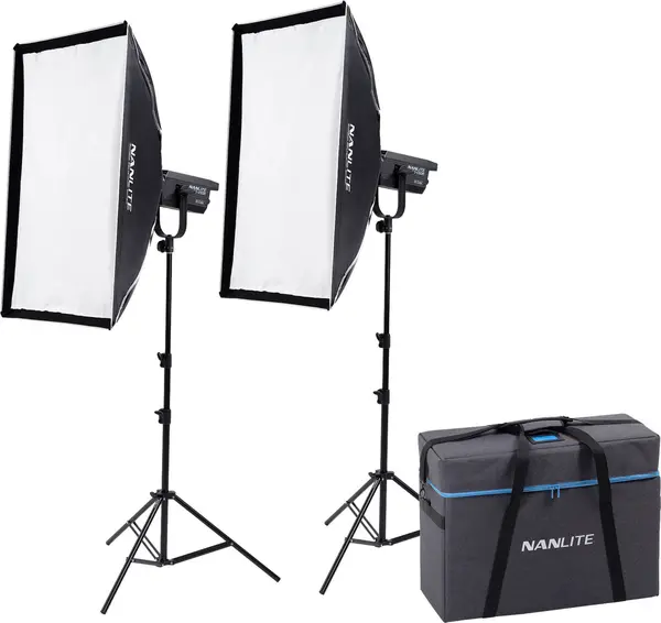 Nanlite FS-150B Kit 2 Lumini Bi-Color, 175W, 2700K-6500K, 26300 Lux, Include 2 Softbox-uri, 2 Stative si Geanta de Transport