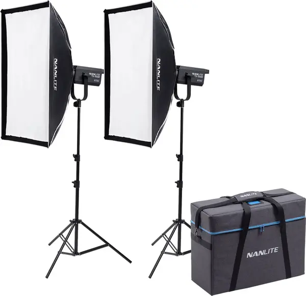 Nanlite FS-300B Kit 2 Lumini Bi-Color, 350W, 2700K-6500K, 38720 Lux, Include 2 Softbox-uri, 2 Stative si Geanta de Transport