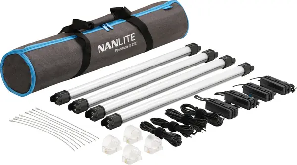 Nanlite PavoTube II 15C Kit 4 Tuburi LED RGBWW, 77cm, 2700K-7500K, G/M ±150, Bluetooth, DMX, USB-C PD, Baterie Integrata