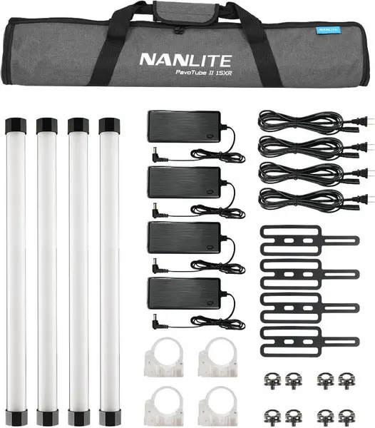 Nanlite PavoTube II 15XR Kit 4 Tuburi LED RGBWW, 60cm, CRMX LumenRadio, Pixel Control, 2700K-12000K, Baterie integrata si Geanta
