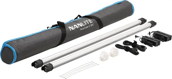 Nanlite PavoTube II 30C Kit 2 Tuburi LED RGBWW, 117 cm, 60W, 2700K-7500K, G/M Adjust, Baterie integrata, Incarcare USB-C PD