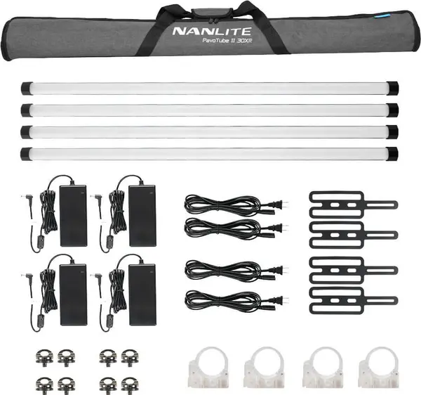 Nanlite PavoTube II 30XR Kit 4 Tuburi LED RGBWW, 114cm, CRMX LumenRadio, Pixel Control, 2700K-12000K, Baterie, Geanta