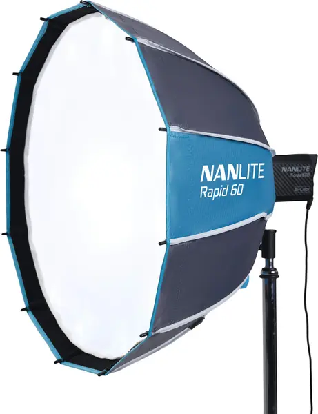 Nanlite Rapid 60 Parabolic Softbox SB-RP60, Montura FM, Sistem Quick-Open 5 Secunde, Include Grid si 2 Difuzii, 60 cm
