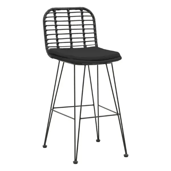 Naoki pakoworld bar stool with pe cushion black-metal black leg 46x56x110cm scaunel de bar Naoki Pakoworld cu pernă, negru metalic, picioruțe negre, 46x56x110 cm