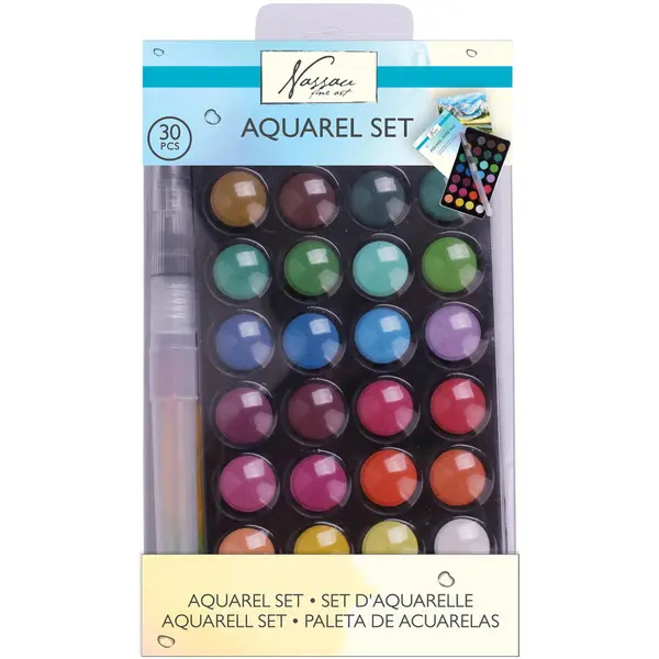 Nassau fine art Set Acuarele Nassau Fine Art Set 28 acuarele si pensula cu rezervor, 28 culori, pensula cu rezervor, portabil