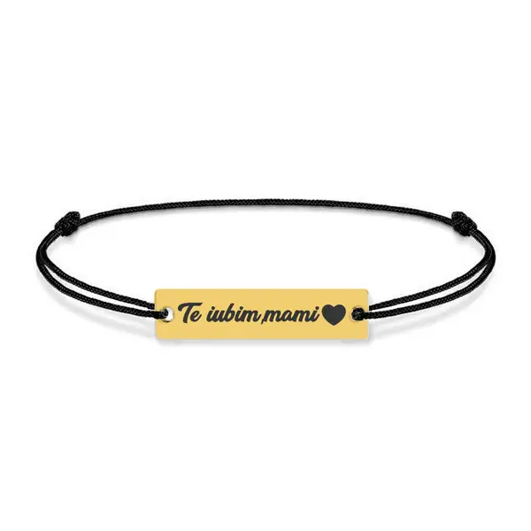 Nasty - Bratara personalizata snur si tablita din argint 925 placat cu aur galben 24K