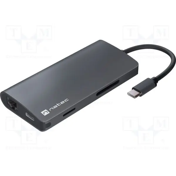 natec Docking multiport Natec Fowler 2 V2 8 in 1 Hub USB 3.0 HDMI 4K USB-C RJ45 SD micro SD, Negru