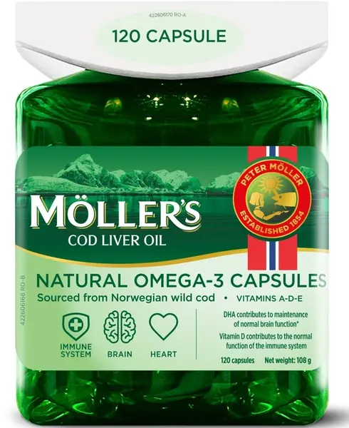 Natural Omega-3 Ulei de ficat de cod, 120 capsule, Mollers