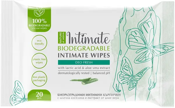 Nature of Agiva Intimate Șervețele intime biodegradabile pentru o îngrijire revigorantă, 20 buc