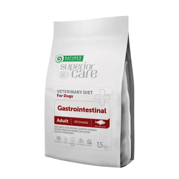 NATURES PROTECTION Superior Care Veterinary Diet Gastrointestinal White, XS-XL, Pește, dietă veterinară, hrană uscată câini, sistem digestiv, 1.5kg
